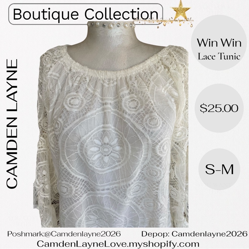 WinWin Lace Off-Shoulder Tunic Blouse - White - Picture 11 of 11